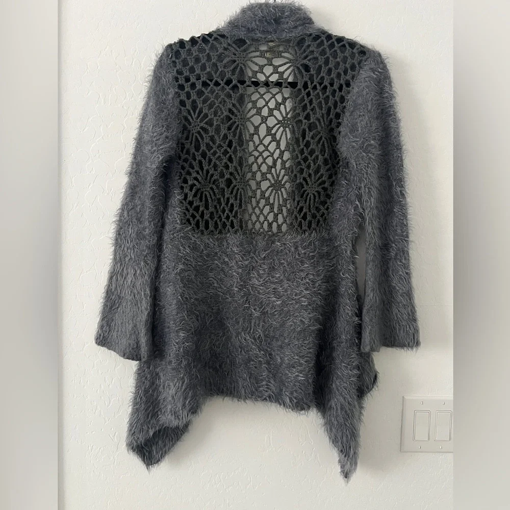 Anthropologie Escio Gray Waterfall Fuzzy Cardigan Women - Small - Picture 2 of 4